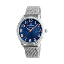 Relogio feminino prata champion fundo azul prova d'agua cn24468f