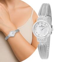 Relógio Feminino Prata de Pulso Pequeno Delicado Fashion Luxo Elegante Casual Social Champion Relógio Feminino Prata de Pulso Pequeno Delicado Fashion Luxo Elegante Casual Social Champion