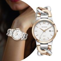 Relógio Feminino Prata e Rosé Analógico De Pulso Movimento Quartzo com Pulseira Trançada à Prova D Água Redondo Fashion Luxo Elegante Technos