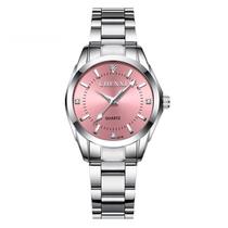 Relógio Feminino Prata Rosê Pulseira Aço Luxo + Caixa