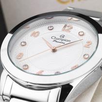 Relogio Feminino Prateado Mostrador Branco com kit luxo