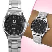 Relogio Feminino Prateado Pequeno Leve Fundo Preto Barato