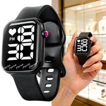 Relogio Feminino Premium Quadrado Led Digital Silicone Preto social moda casual original strass ajustavel luxo rosa