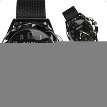 Relogio feminino preto aço inox + oculos proteção uv sol presente acetato social original black piano casual