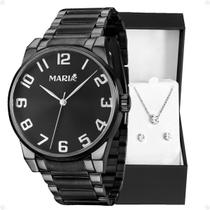 relogio feminino preto aço inox + relogio presente strass black piano edição limitada social moda qualidade premium