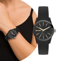 Relógio Feminino Preto e Dourada Analógico de Pulso Movimento Quartzo com Pulseira de Silicone Pequeno Delicado Fashion Mormaii