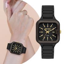Relógio Feminino Preto e Dourado Quadrado Analógico de Pulso com Pulseira de Silicone à Prova D Água Pequeno Delicado Fashion Luxo Elegante Mormaii