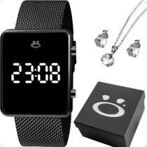 Relogio Feminino Preto Led Digital + Colar Brincos + Caixa orginal ajustavel silicone presente casual qualidade premium