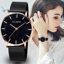 Relógio Feminino Preto Rosê Pulseira Aço Luxo Elegante