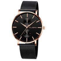 Relógio Feminino Preto Rosê Pulseira Aço Luxo Elegante