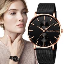 Relógio Feminino Preto Rosê Pulseira Aço Luxo Elegante - CUENA