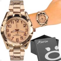 relogio feminino prova dagua aço premium banhado + caixa casual social presente moda resistente original