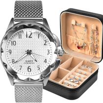 relogio feminino prova dagua colar ou pulseira porta joia presente casual pulseira ajustavel social silicone prata