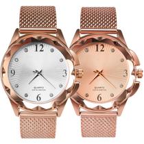 Relogio feminino prova dagua + relogio silicone aço inox combo rose resistente silicone ajustavel casual social original