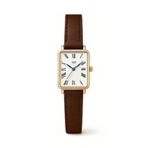 Relógio Feminino Quadrado Couro Marrom Vermeer Rosé Gold