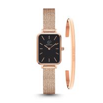 Relógio Feminino Quadrado Elegante Rose Casual New Port + Bracelete