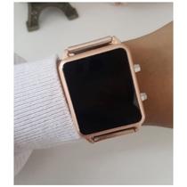 Relógio Feminino Quadrado Led Luxo + Colar + Brinco Mega Menor Preço Enviamos Hoje Mesmo