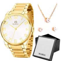 Relógio Feminino Quartz Original Dourado Aço Inox + kit Banhado Ouro 18k