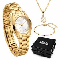 Relogio Feminino Resistente + Colar Ponto Luz + Pulseira presente qualidade premium caixa premium aço inoxidável dourado - Orizom Relogio Feminino Resistente + Colar Ponto Luz + Pulseira presente qualidade premium caixa premium aço inoxidável dourado - Orizom