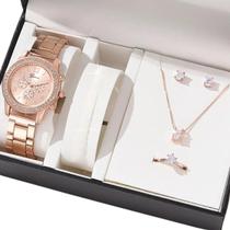 Relógio Feminino Rose Minimalista Luxo+ Kit Acessórios - Geneva