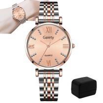 Relógio Feminino Rosê Prateado Aço Elegante + Caixa