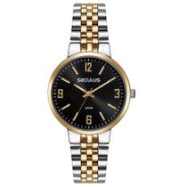 Relógio Feminino Seculus 77267LPSVBS3 Bicolor Aço Prata e Dourado Mostrador Preto Original Relógio Feminino Seculus 77267LPSVBS3 Bicolor Aço Prata e Dourado Mostrador Preto Original