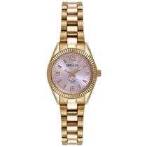 Relógio Feminino Seculus Aço Dourado com Catraca Facetada