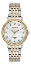 Relógio Feminino Seculus Bicolor Madreperola Cristais 36mm Prateado Dourado Creme