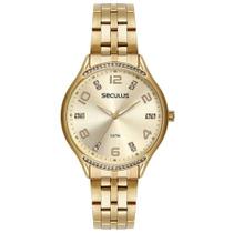 Relógio Feminino Seculus Dourado com Cristais Original Luxo