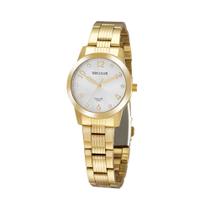 Relogio Feminino Seculus dourado pequeno long life aço inox strass 20988LPSVDA1
