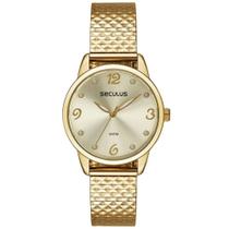 Relógio Feminino Seculus Dourado Pulseira Texturizada Original Relógio Feminino Seculus Dourado Pulseira Texturizada Original