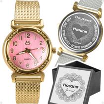 Relogio feminino silicone aço inox banhado dourado + caixa inoxidável social moda qualidade premium