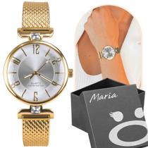 Relógio feminino silicone dourado banhado aço inox + caixa casual pulseira ajustavel moda social