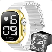 Relógio feminino silicone ultra prova dagua digital original resistente led garantia presente qualidade premium dourado