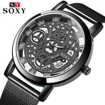Relógio Feminino Skeleton Luxo Pulseira Silicone de Aço Estojo Relógio Feminino Skeleton Luxo Pulseira Silicone de Aço Estojo