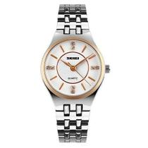 Relógio feminino skmei 1133 prata bronze inox social analógico luxo