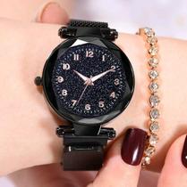 Relógio Feminino Strass Pulseira Magnética Preto Números