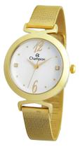 Relógio feminino tamanho médio, pulseira de malha, bracelete, dourado, champion