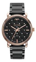 Relógio Feminino Technos Brilho Preto Ouro Rose Grande 40mm Preto Rosê Preto