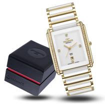 Relógio Feminino Technos Cerâmica Safira Branco Dourado Luxo Relógio Feminino Technos Cerâmica Safira Branco Dourado Luxo