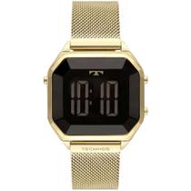 Relógio Feminino Technos Crystal Dourado Quadrado Digital À Prova D'água Pulseira de Aço BJ3851AJ/4P