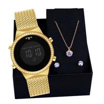 Relógio Feminino Technos Digital Dourado BJ3478AG/1P Kit Colar e Brincos