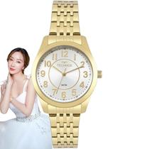 Relógio Feminino Technos Elegance Boutique Analógico Resistente Água 50 Metros Redondo Casual Dourado 2035MJDS/4K