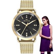 Relógio Feminino Technos Redondo Analógico Prova Dágua 50 Metros Aço Inóx Style Pulseira Mesh Quartz Casual Dourado 2036MMC/1P