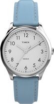 Relógio feminino Timex Modern Easy Reader de 32 mm prateado com pulseira azul