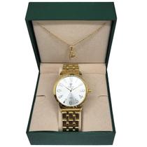 Relógio Feminino Tuguir Analógico TG35102 TG225 Dourado e Branco Pérola com Colar e Pingente