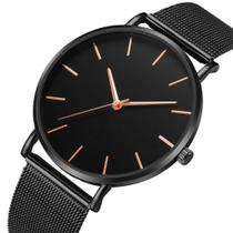 Relógio Feminino Ultrafino Black Design Quartz Pulseira Aço