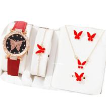 Relógio Feminino Vermelho Vinkin Luxo + Kit Acessórios