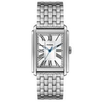 Relógio Fossil Masculino Ref: Fs6008/1kn Clássico Retangular Prateado