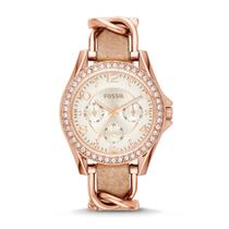 Relógio Fossil Riley ES3466 feminino em couro de aço inoxidável